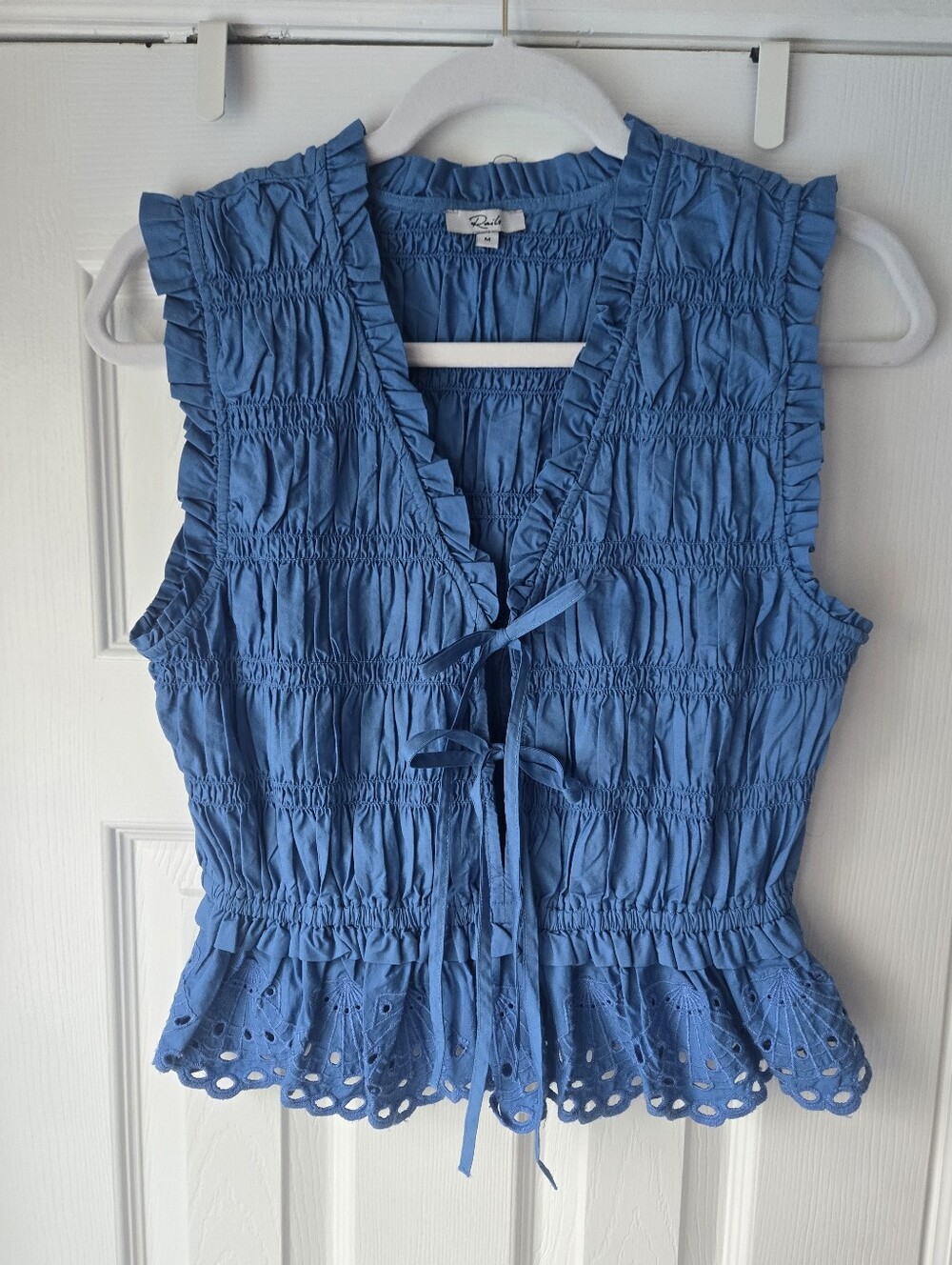 Rails Blue Smocked Eyelet Tie-Front Camisole Top